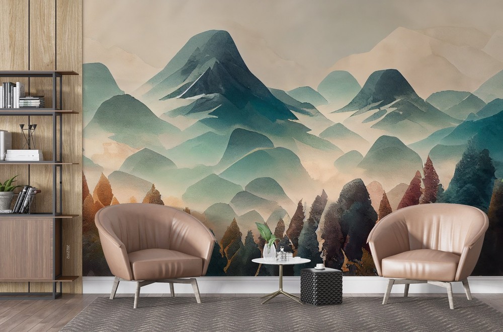 3D Mountain Forest Abstract Watercolor Wall Murals Wallpaper Murals Wall Sticker-image