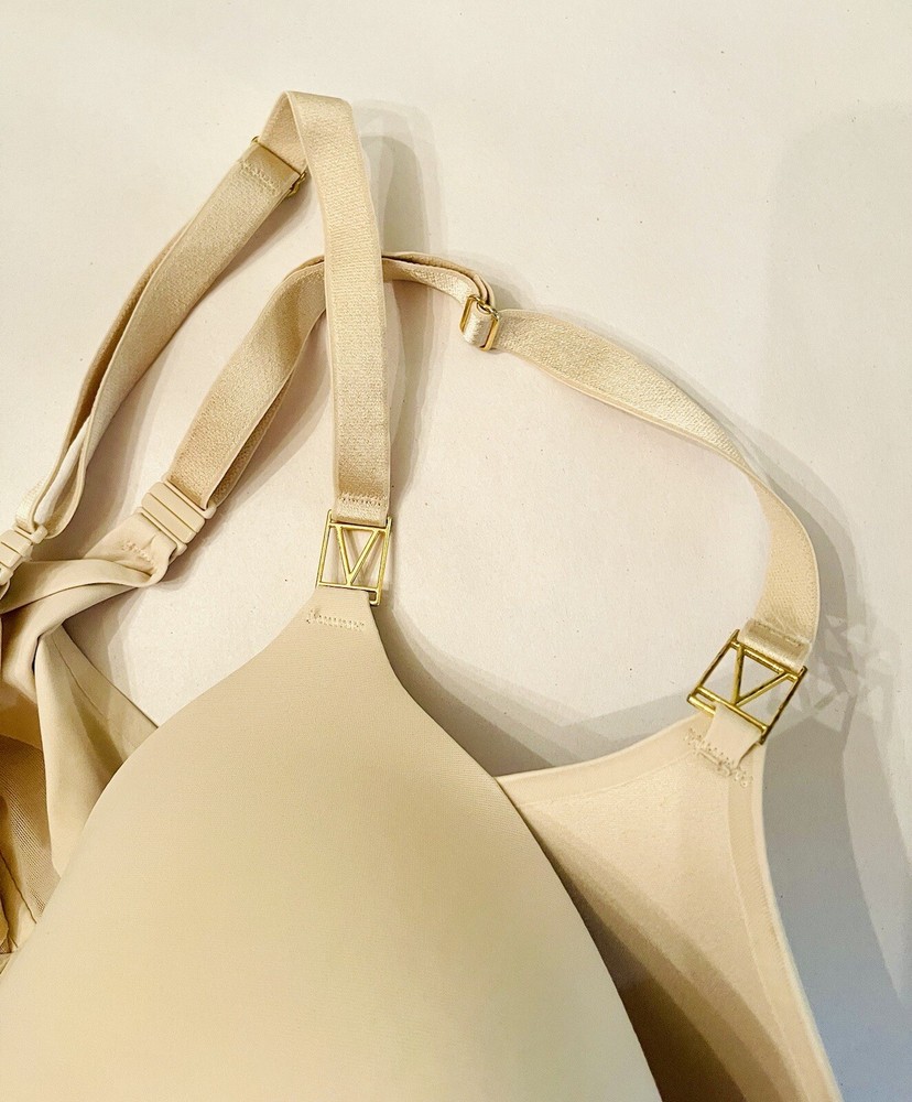 Victorias Secret  T-Shirt Bra Gold Logo Coquette Strap Tan Women’s 38DD