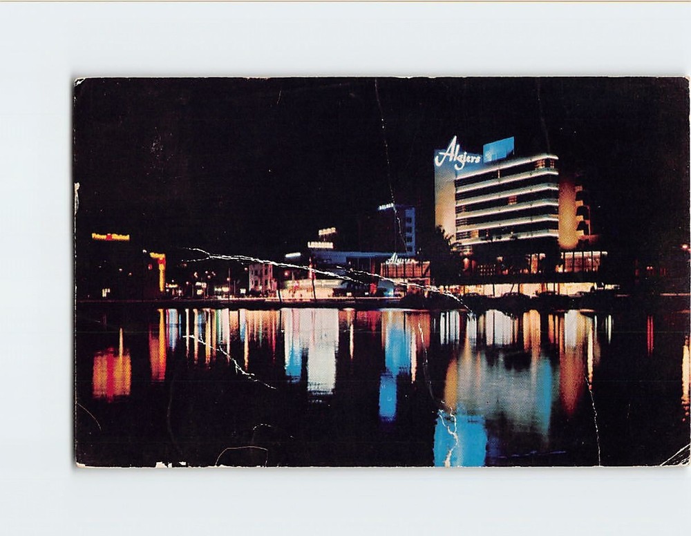 Postcard Lake Pancoast Section At Nite Miami Beach Florida USA