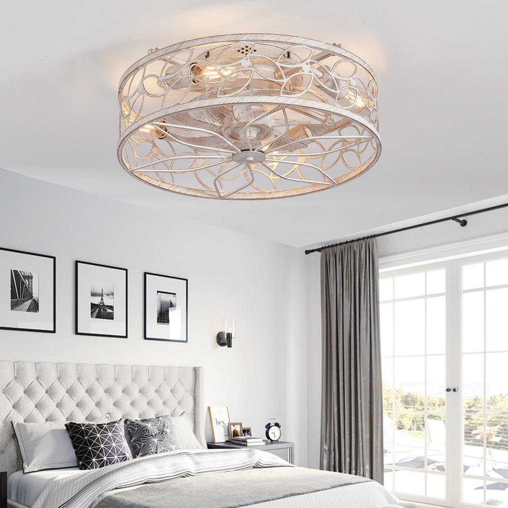 18.1-inch White Vintage Caged Ceiling Fan Light – Quiet Operation, Remote Contro