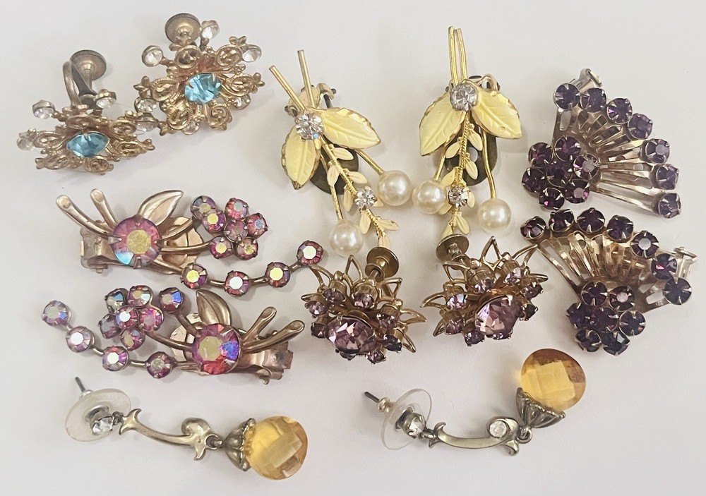 Vintage Estate Unsigned  Earrings Lot Of 6.
