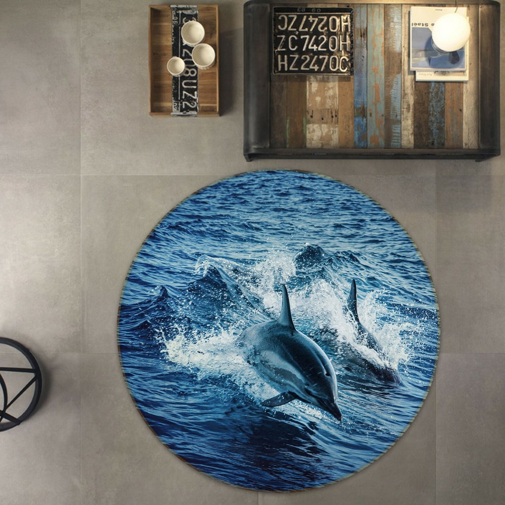 3D Dolphin Waves Non-Slip Rug Mat Elegant Photo Carpet O1797