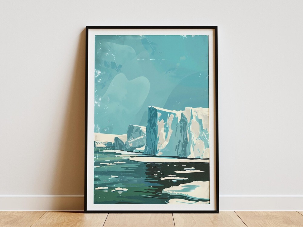 Antarctica Ice Shelf Poster Minimalist Wall Art Blue And White Glacier