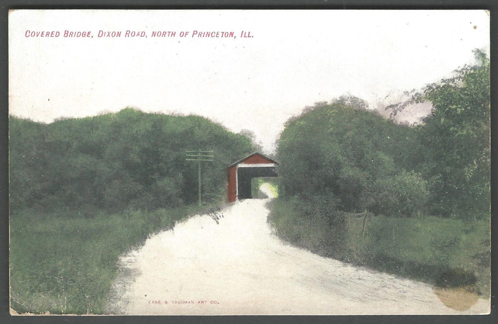PRINCETON ILLINOIS Covered Bridge Dixon Rd 1910 Case & Vaughan Postcard