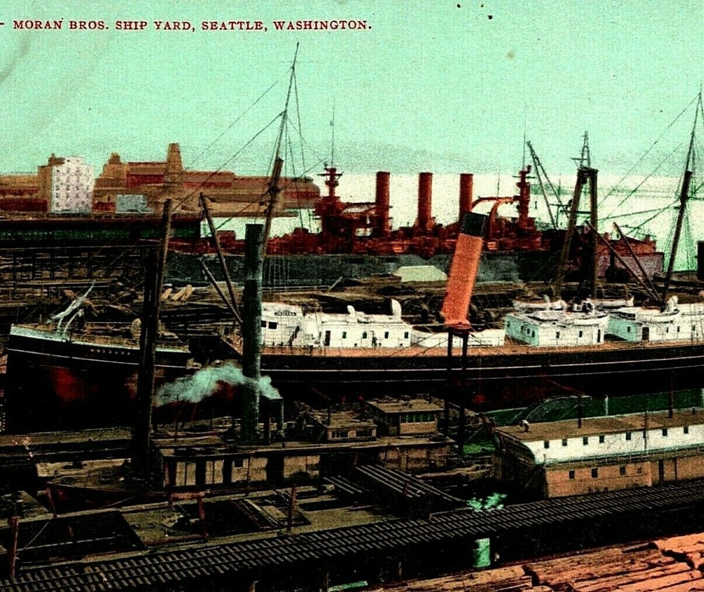 Moran Bros Ship Yard Seattle Washington WA UNP DB Postcard T14