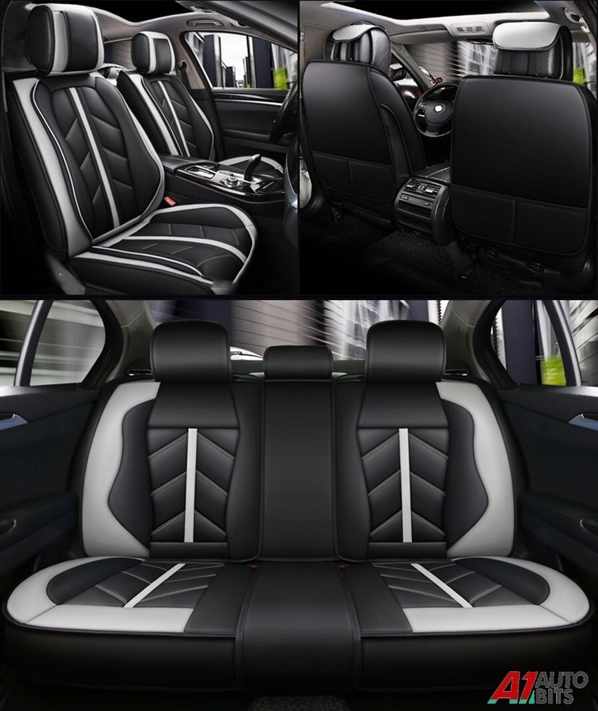 Grey Black Sporty PU leather Car Seat Covers Full Set Padded For Fiat seat Volvo