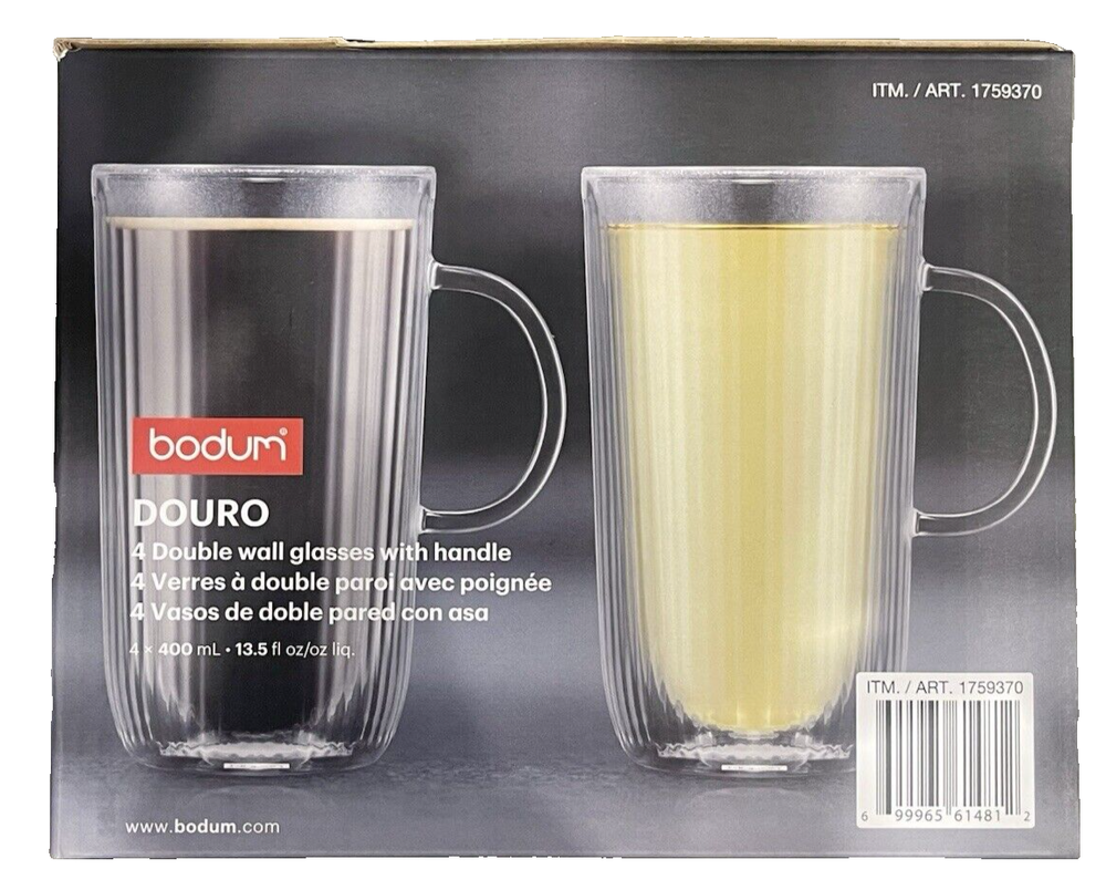 Bodum DOURO Double Wall Mug, 13.5oz, 4-piece Set - NEW OEM SEALED
