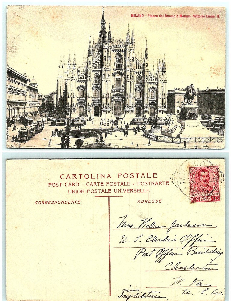 S02-5313, Piazza Del Duomo, Milano, Italy 1900S To Usa, Postcard