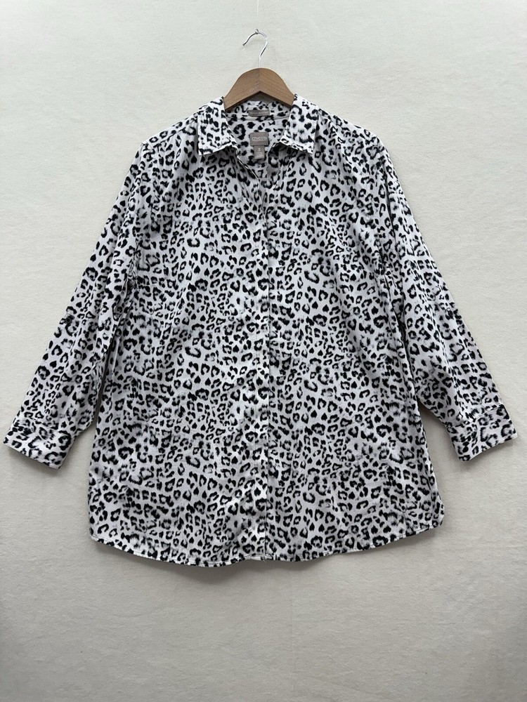 Chico's Women’s 3 (LG 16/18) Leopard Print Button Up Shirt Blouse