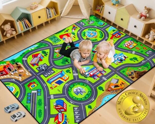 Road Car Rug, 3x5 Ft City Road Rug for Kids, Extra Thick (0.4in) Kids Play Rug