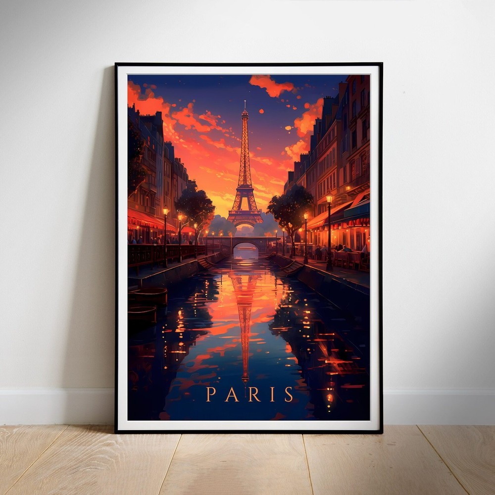 Travel Poster Wall Print Of Paris France Eiffel Tower Vibrant Artwork Instant