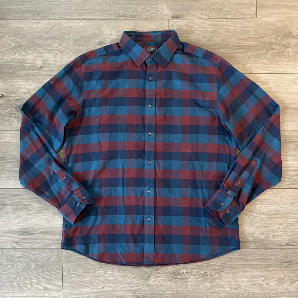 UNTUCKit Mens XL Button Up Long Sleeve Shirt Blue Green Burgundy Checker