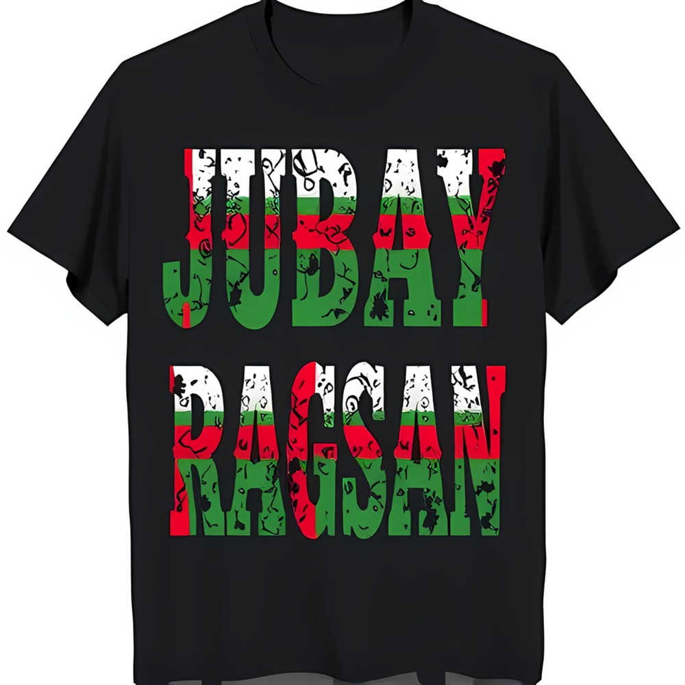 Stylish Black T-Shirt with 'JUBAY RAGSAN' Graphic in Colors