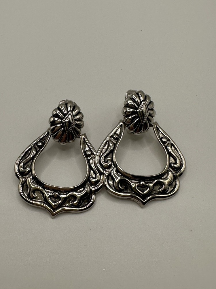 Vintage Avon Western style pierced earrings silver tone dangle stirrup shape