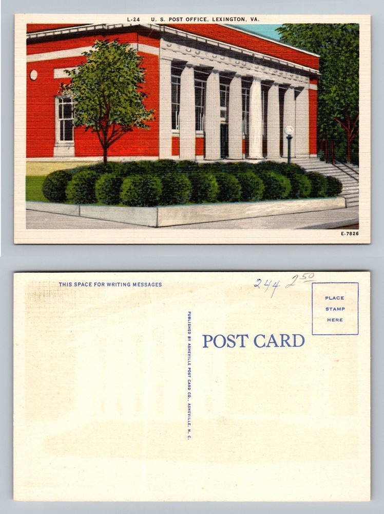 Lexington, VA-Virginia, U.S. Post Office Red Brick Columns Vintage Postcard
