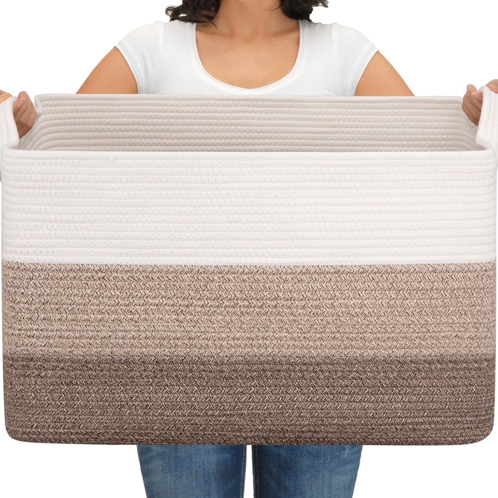 Extra Large 95L Woven Cotton Rope Storage Basket Toy Bin 24x17x14 Inches