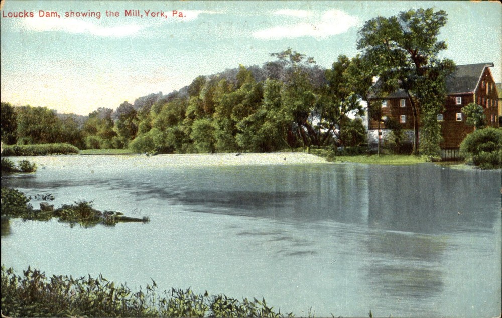 Loucks Dam showing the Mill ~ York Pennsylvania PA ~ c1910 unused postcard