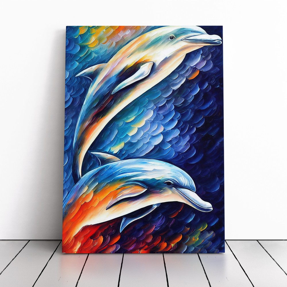 Two Dolphin No.2 Canvas Wall Art Print Framed Picture Home Decor Living Room