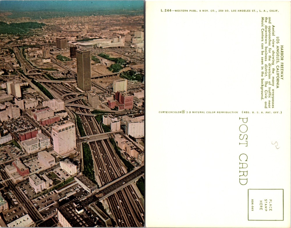 Los Angeles Downtown Freeway Interchange and Skyscrapers Postcard