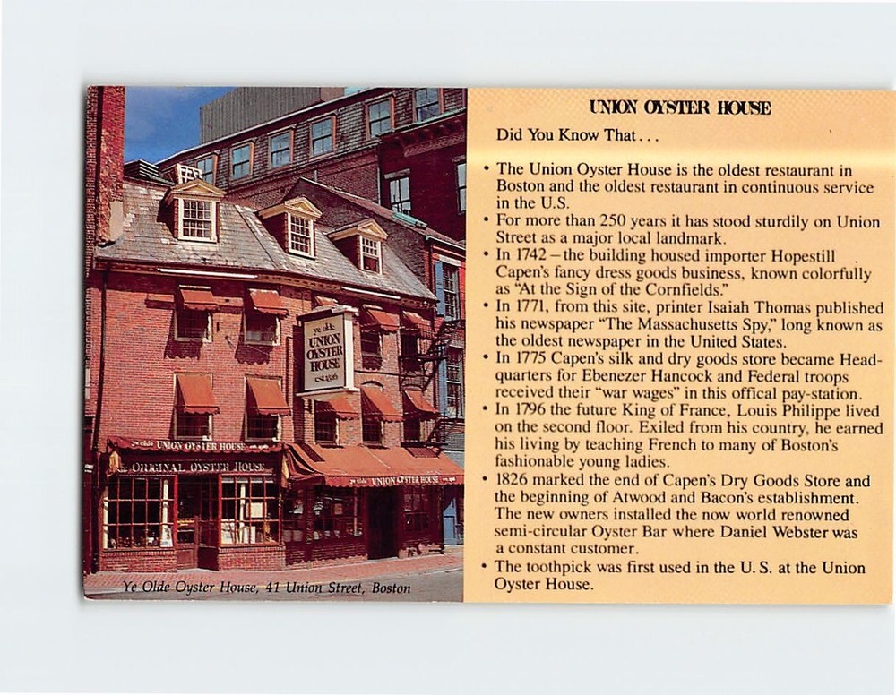 Postcard Union Oyster House Facts Boston Massachusetts USA