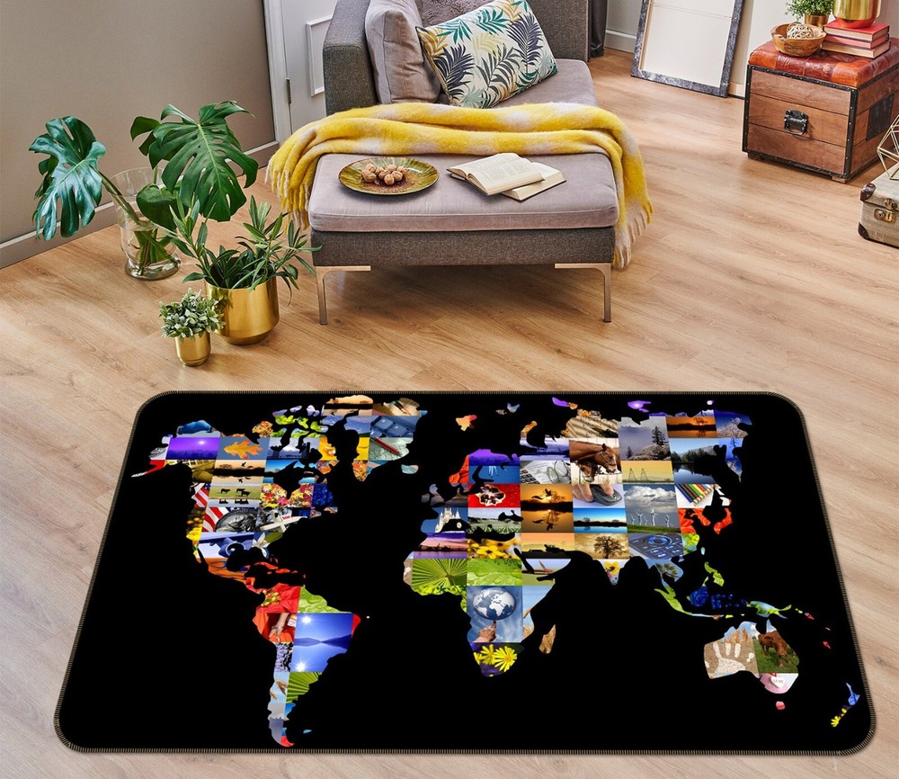 3D World Map Non-Slip Rug Elegant Landscape Photo Carpet Romy 338BNO