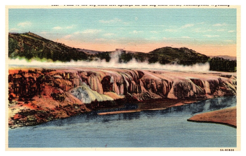 Thermopolis WY Wyoming Falls Big Horn Hot Springs Big Horn River Linen Postcard
