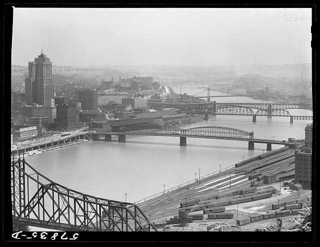 Pittsburgh Pennsylvania 1941 Skyline Allegheny River Bridges Railroad Yard