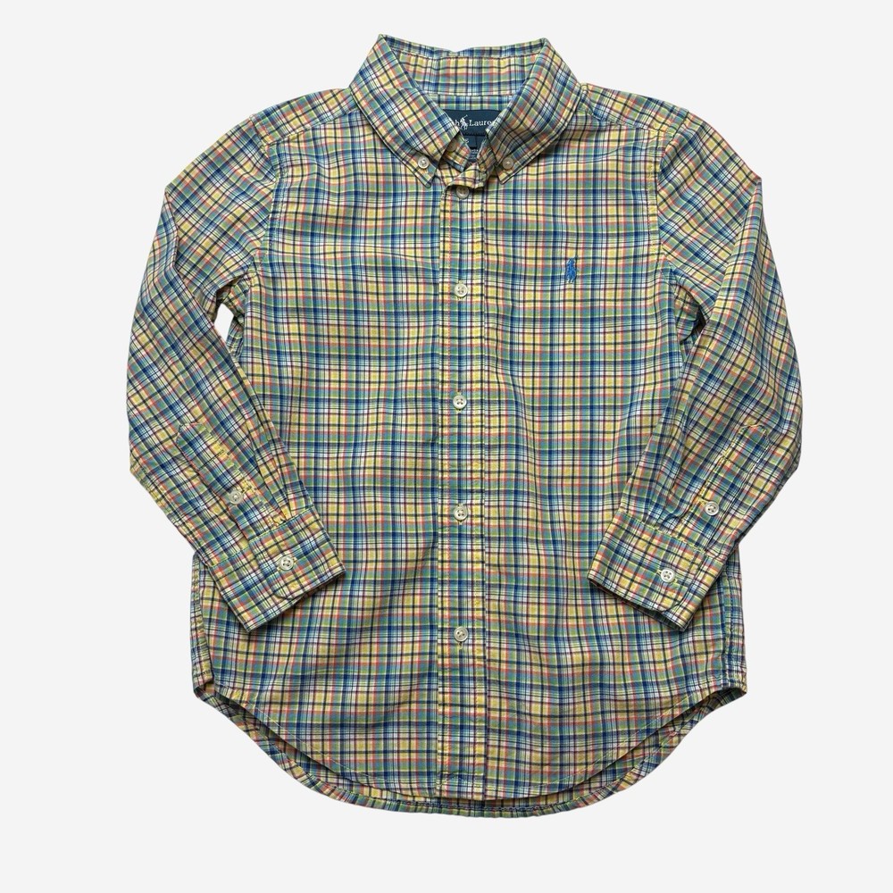 Ralph Lauren Cotton Plaid Button Down Shirt Boys 5 Long Sleeve Pony Logo