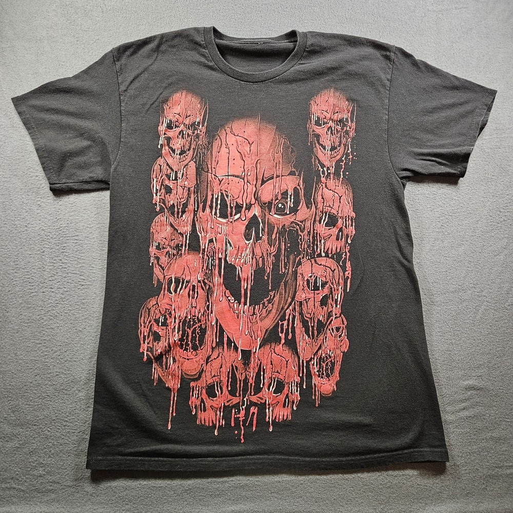 VINTAGE Skull Big Print Y2K Grunge Biker Skater T-Shirt Size Large