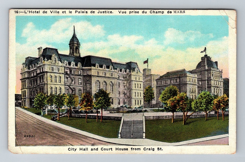 Canada- Montreal City Hall & Court House Old Postal Card View Vintage Postcard