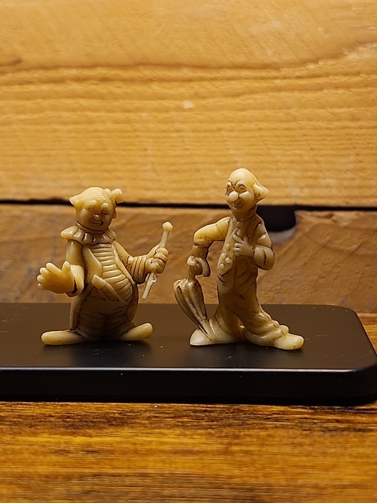 Vintage Clown lot of 2 Mini hard plastic CLOWNS Circus Hong Kong