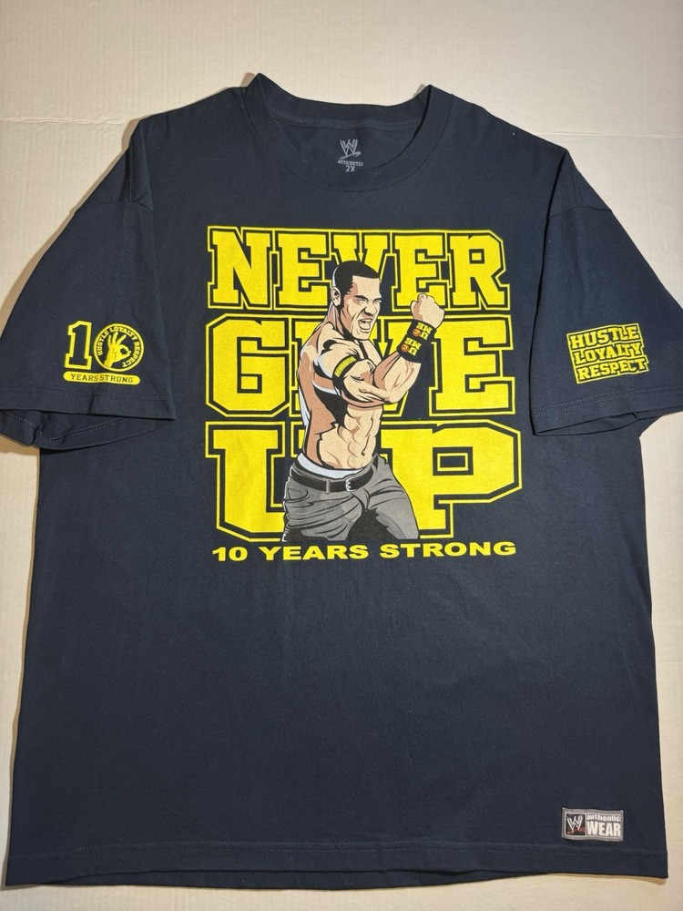 WWE John Cena Never Give Up Shirt Mens 2XL 10 Years Strong Navy Yellow