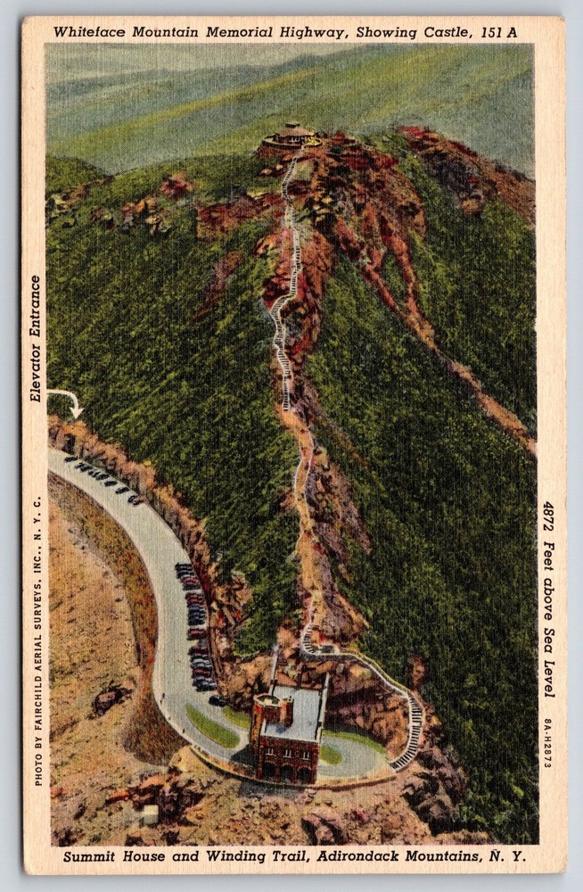 New York~Whiteface Mt Memorial Hwy~Summit House~Castle~Trail~Linen 1940s PC
