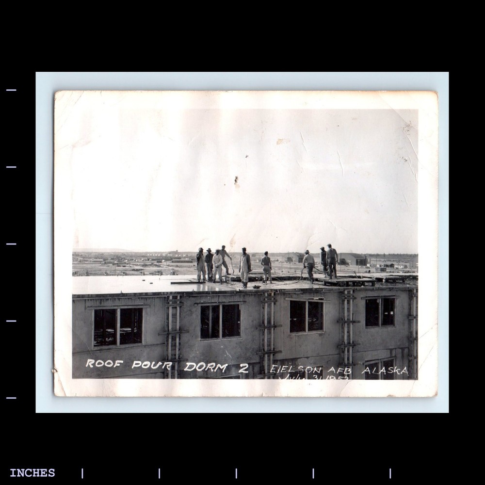 Old Vintage Photo MEN ON ROOF EIELSON AIR FORCE BASE ALASKA 1952