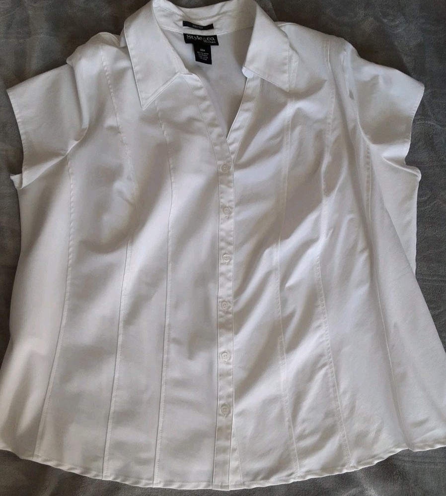 Style & Co Womens Button-up White Top Size 22w