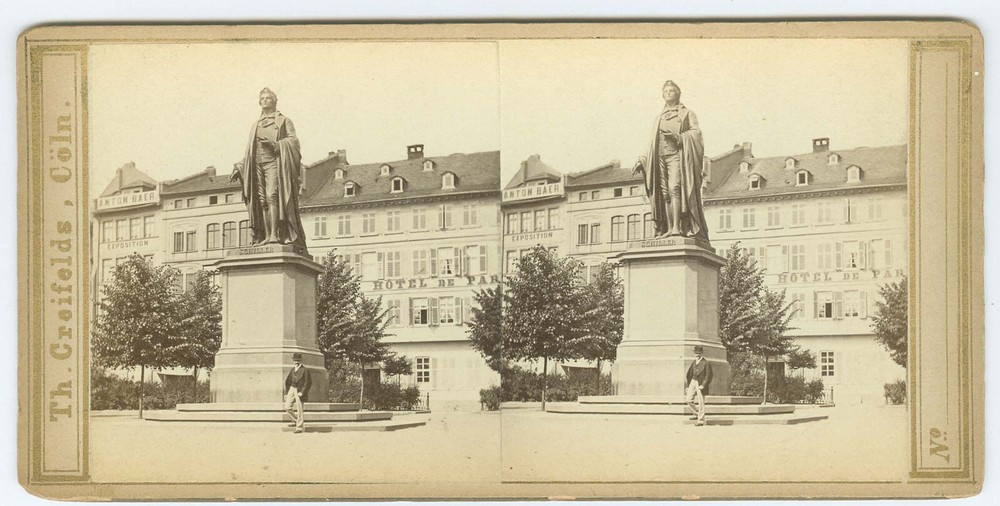 G1512~ GERMANY –Frankfurt Schiller Monument c.1860s Th. Creifelds Stereoviewview