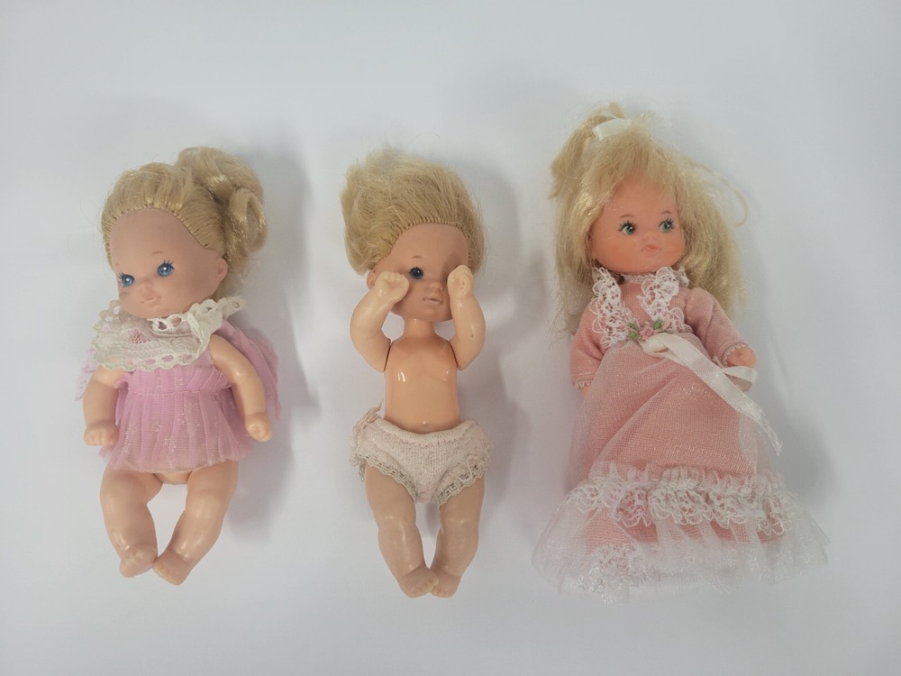 Vintage Lot of 3 1976 Mattel Barbie Heart Family Baby Toddler Girl Dolls
