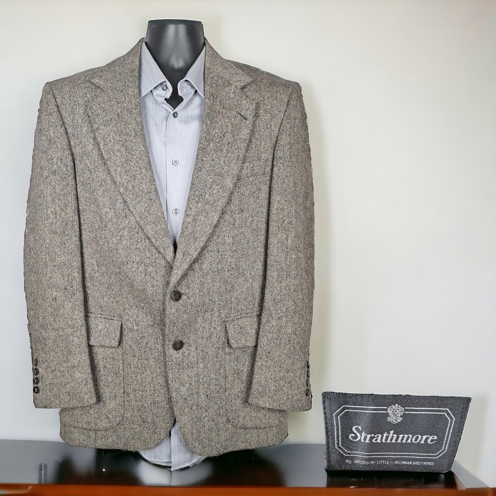 Strathmore Mens 40R Brown Tweed Wool Blazer Jacket