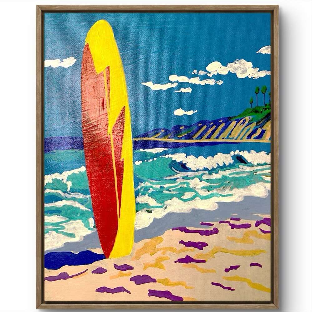 TITA PAINTZ Surfboard Beach Waves Pop Art Hand Painted Wall Art 8x10 Canvas