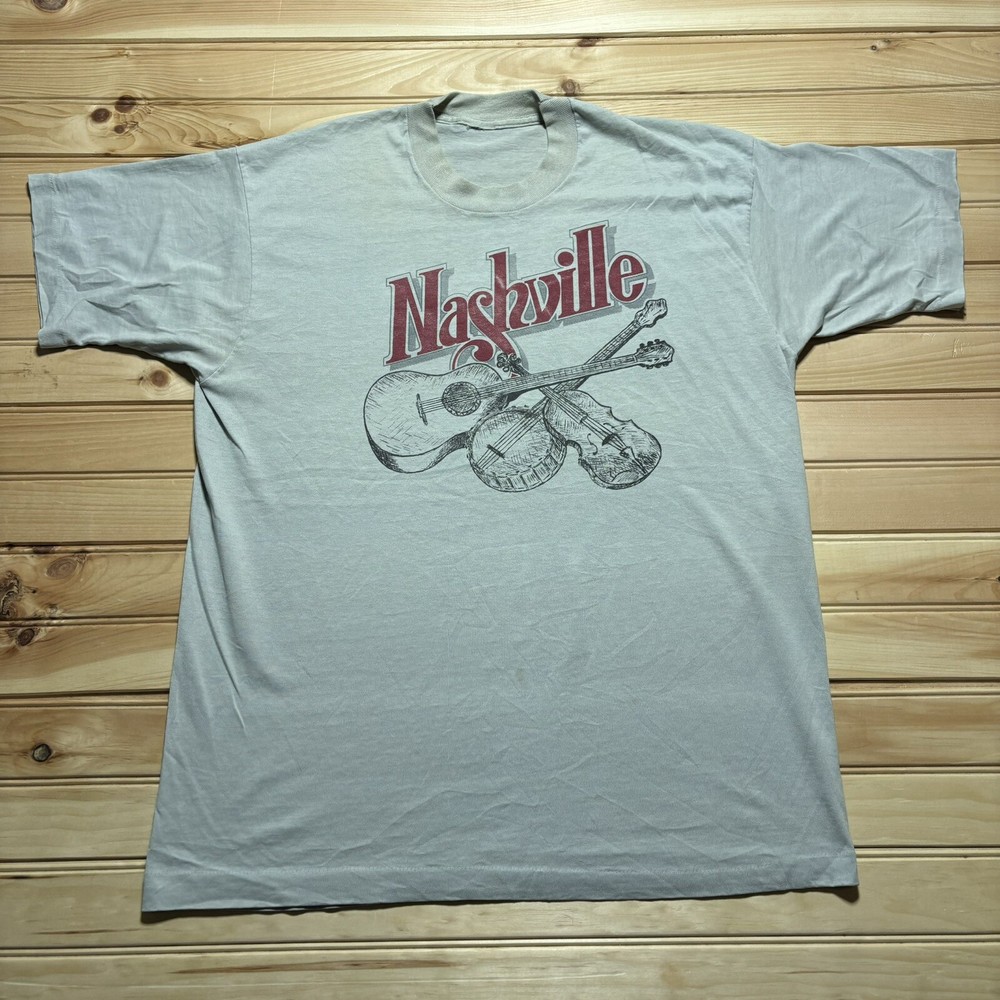 Vintage 80s Nashville Music City Band Guitar USA Single Stitch Shirt Size XL