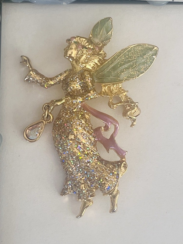 Vintage Kirk’s Folly Signed Gold Tone Glitter  Aurora Borealis Fairy Brooch.