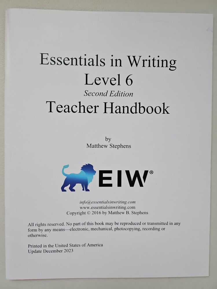 Essentials In Writing Level 6 Second Edition Teacher Handbook