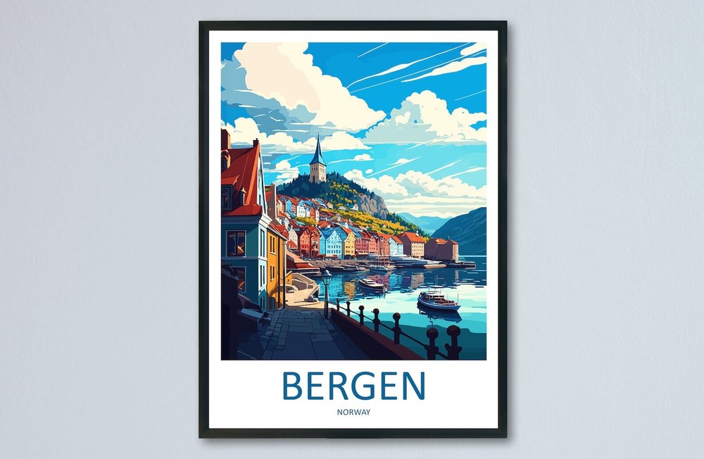 Bergan Travel Print Wall Art Bergan Wall Hanging Home Dcor Bergan Gift Art