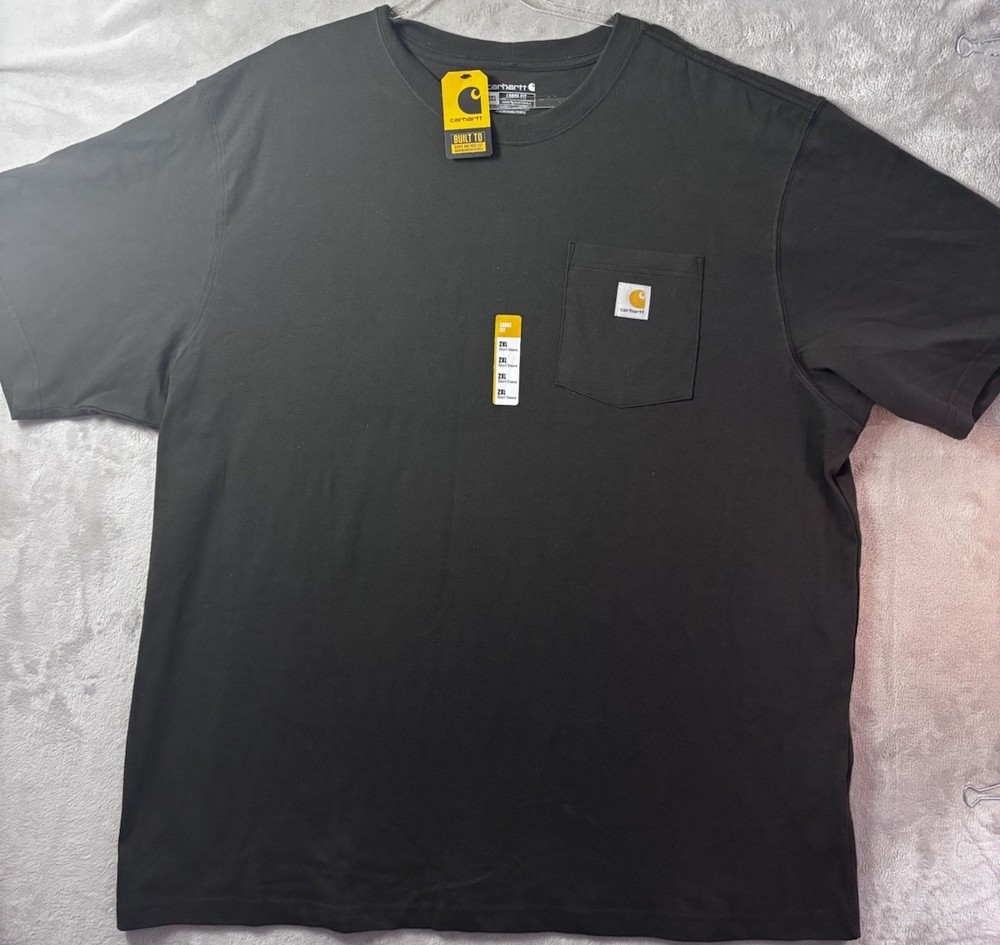 Carhartt Pocket T Shirt Loose Fit Charcoal Gray Workwear Logo Tee Mens 2XL