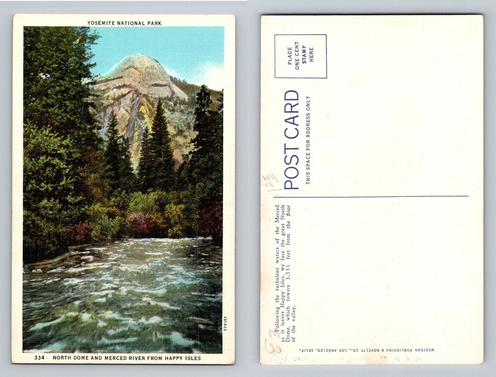 Yosemite National Park, CA-California North Dome & Merced River Vintage Postcard
