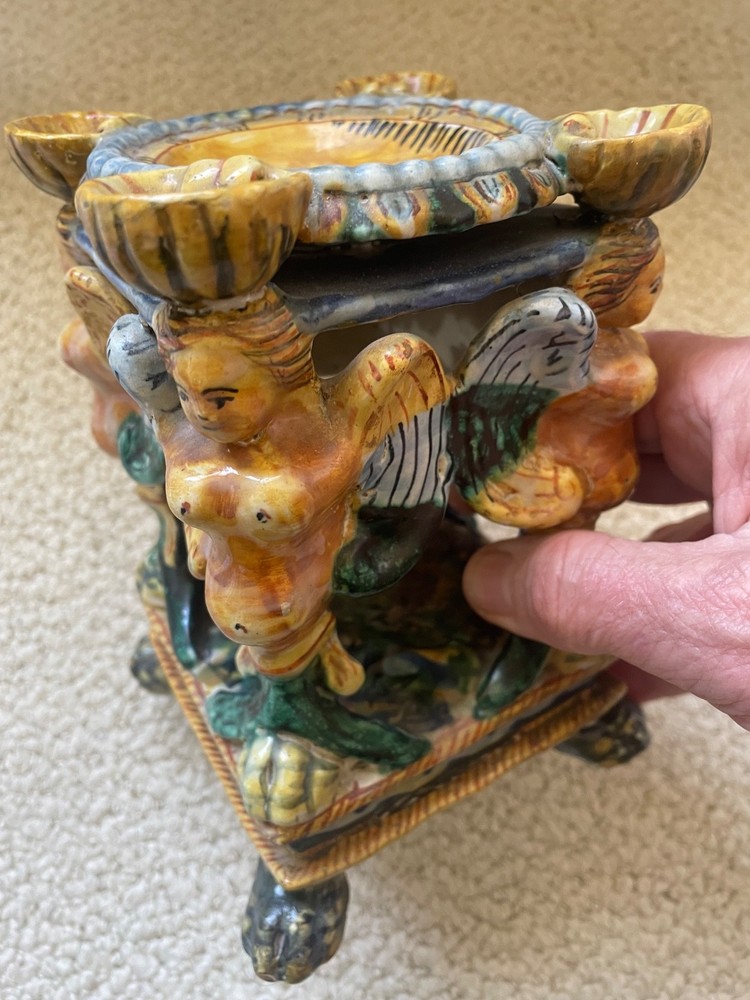 Italian Maiolica Master Salt 19th Century w/Roman Figure Head