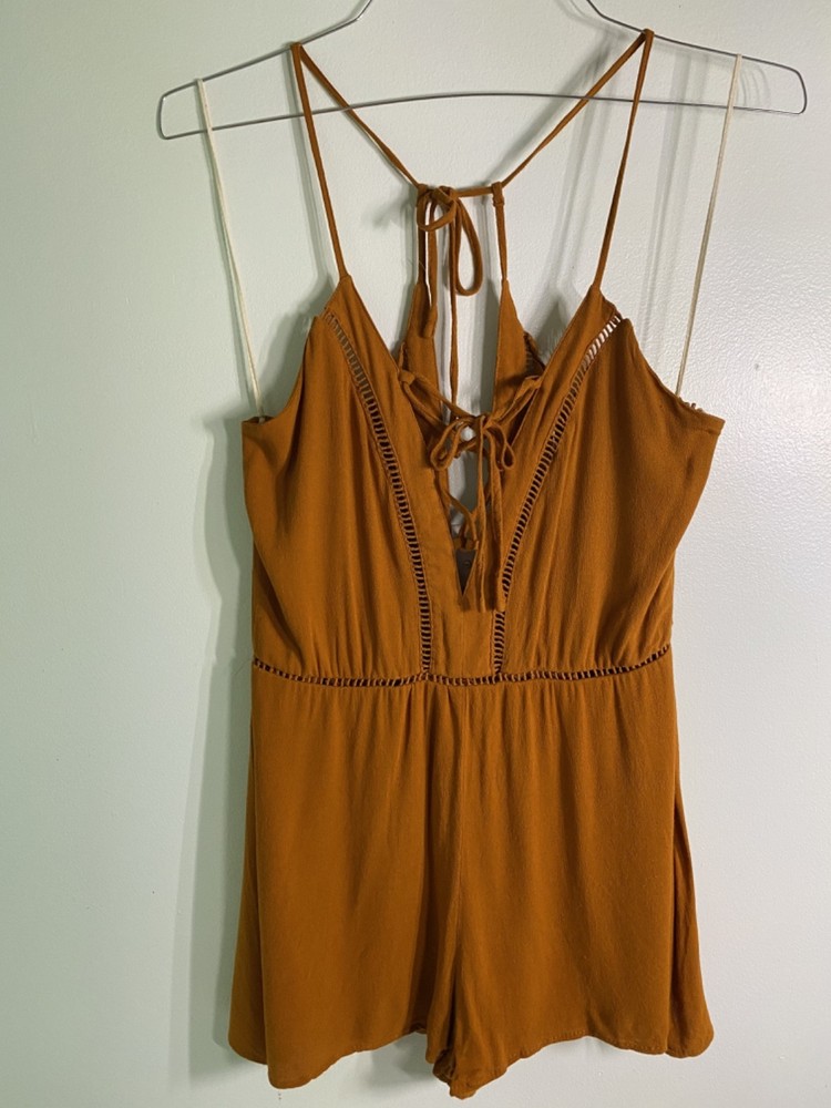 Burnt Orange One-Piece Women's Jumper with Shorts and Strappy Ties & Zip Size M