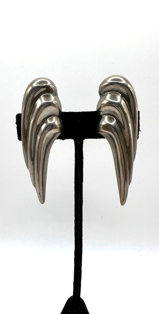 Vintage Taxco Sterling Winged clip on earrings Modernist Design marked TC-60.