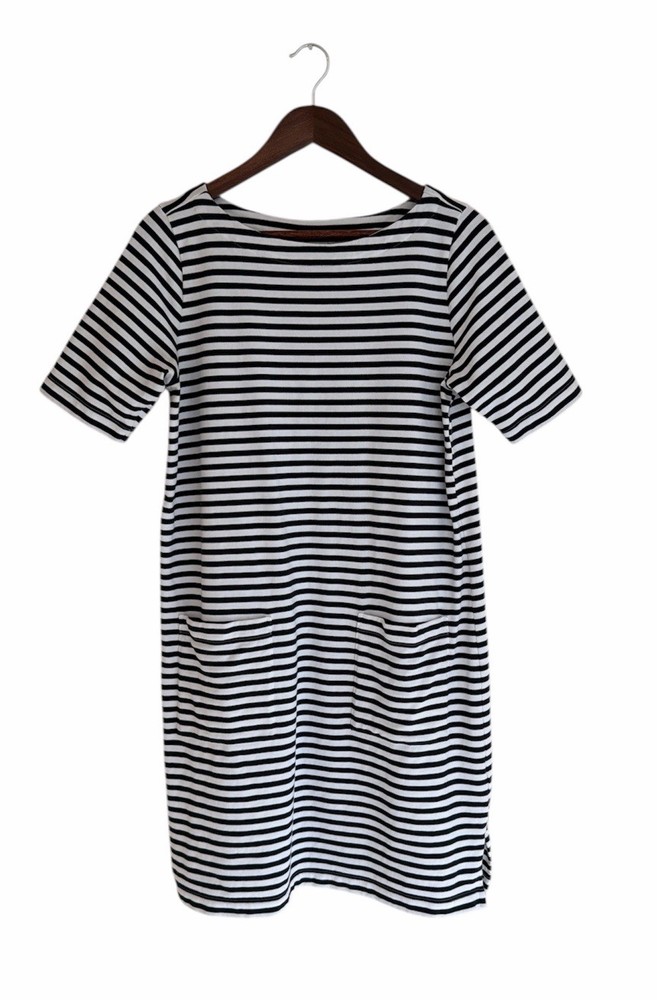 J.Jill Black White Striped Dress Size Medium Petite Cotton Nautical Classic