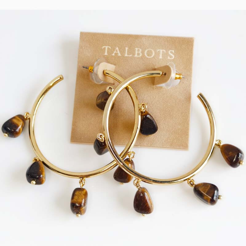 Talbots Tiger's Eye Bib Statement Hoop Earrings for Women Party Vacation Jewelry